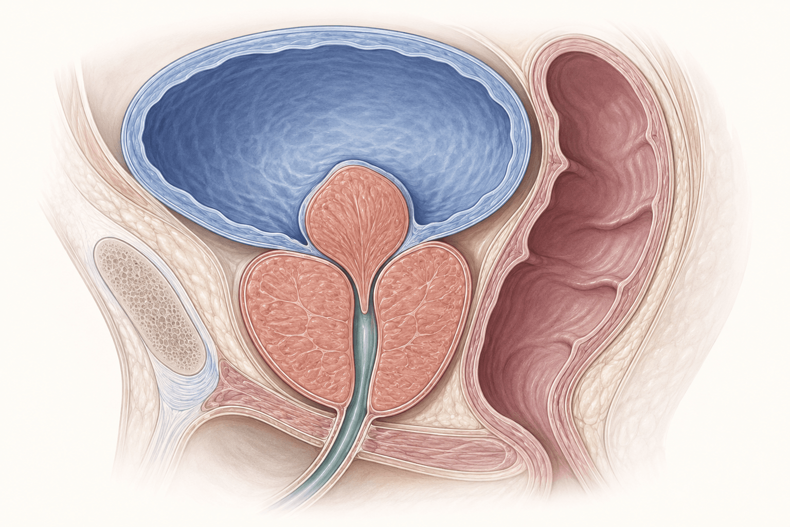 What Is Intravesical Prostatic Protrusion (IPP)? Median Lobe Growth and Bladder Outlet Obstruction 1 Sagittal pelvic anatomy showing prostate tissue protruding into the bladder and narrowing the bladder outlet