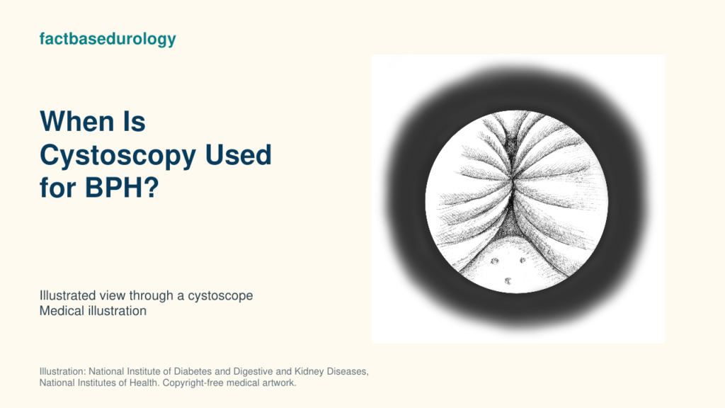 When Is Cystoscopy Used for BPH? — illustrated view through a cystoscope (medical illustration).